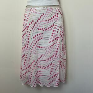Heads Up Y2K Polka Dot Pattern Front Slit Crepe Midi Skirt XL White Pink